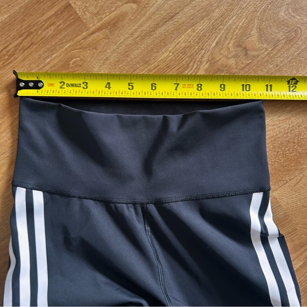 adidas woman’s black activewear fitness Leggings with White Three-Stripes Sz S - Picture 5 of 7
